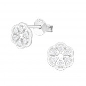 Cercei din argint in forma de floare cu zirconii DiAmanti DIA40048